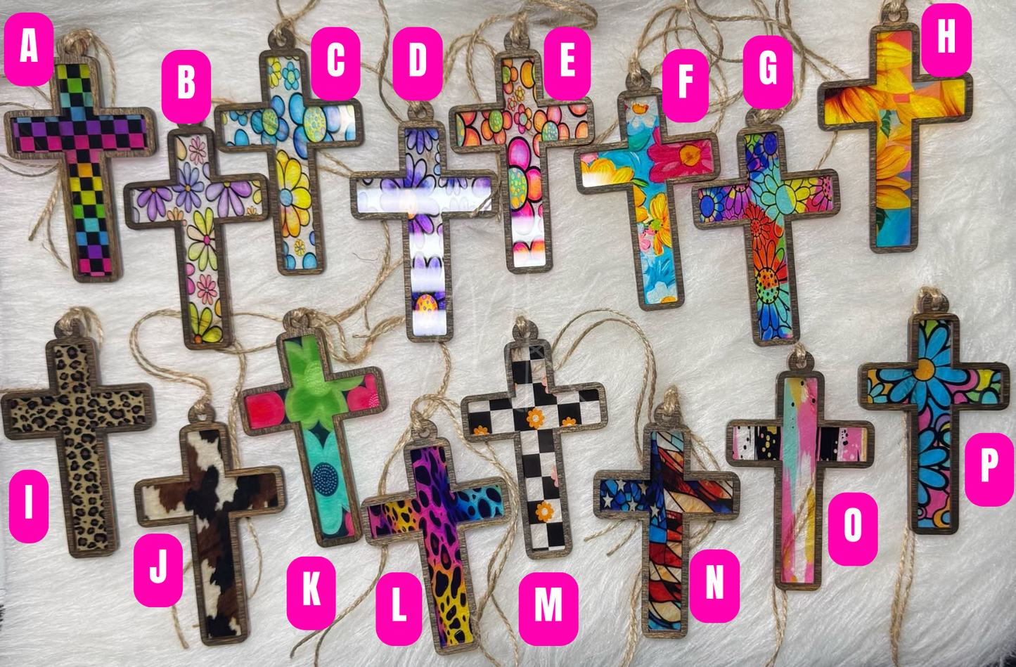 Wood and Acrylic "Stained Glass" Rear-View Mirror Crosses/Window Decor