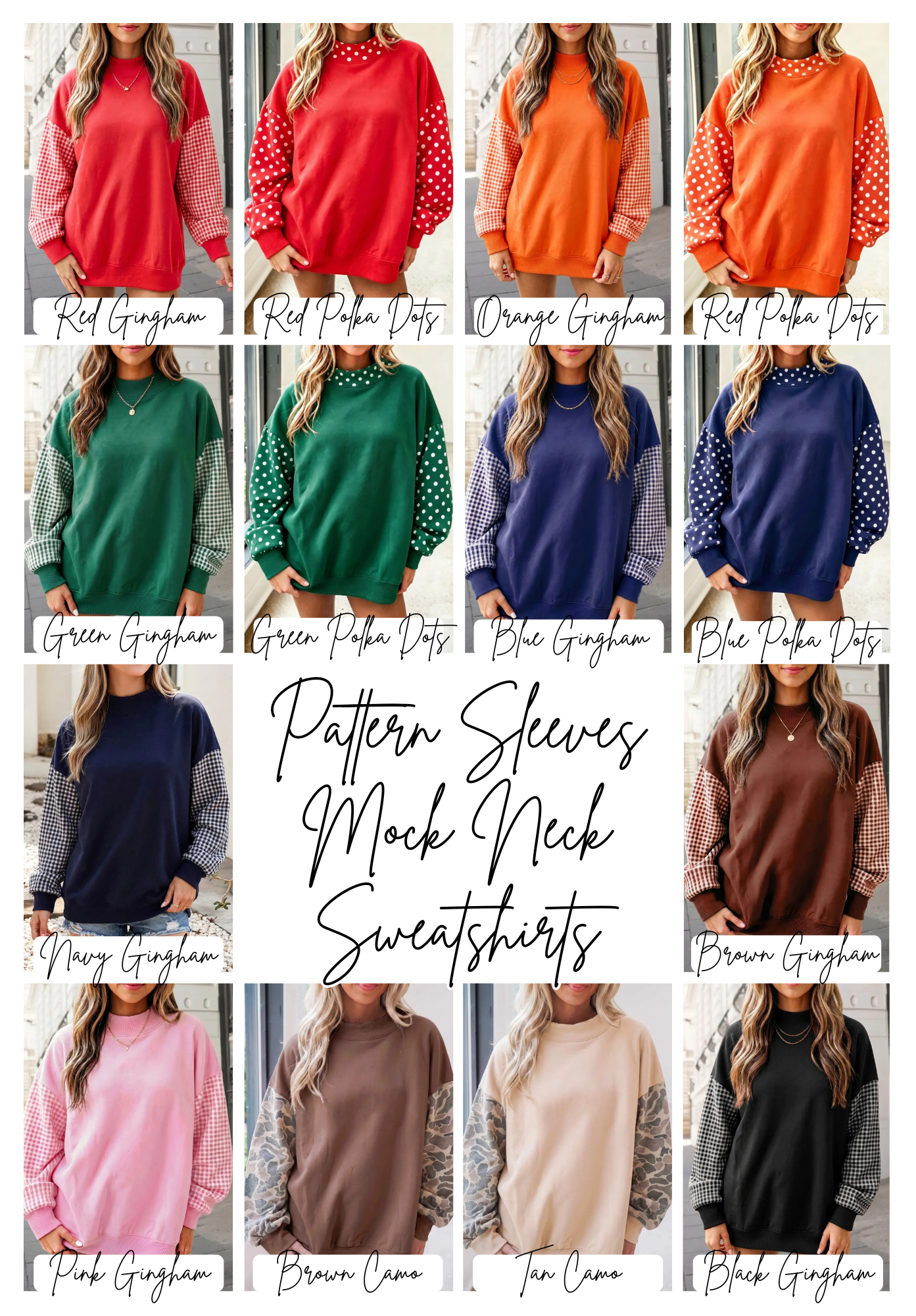 CUSTOMIZABLE Pattern Sleeve Mock Neck Sweatshirts