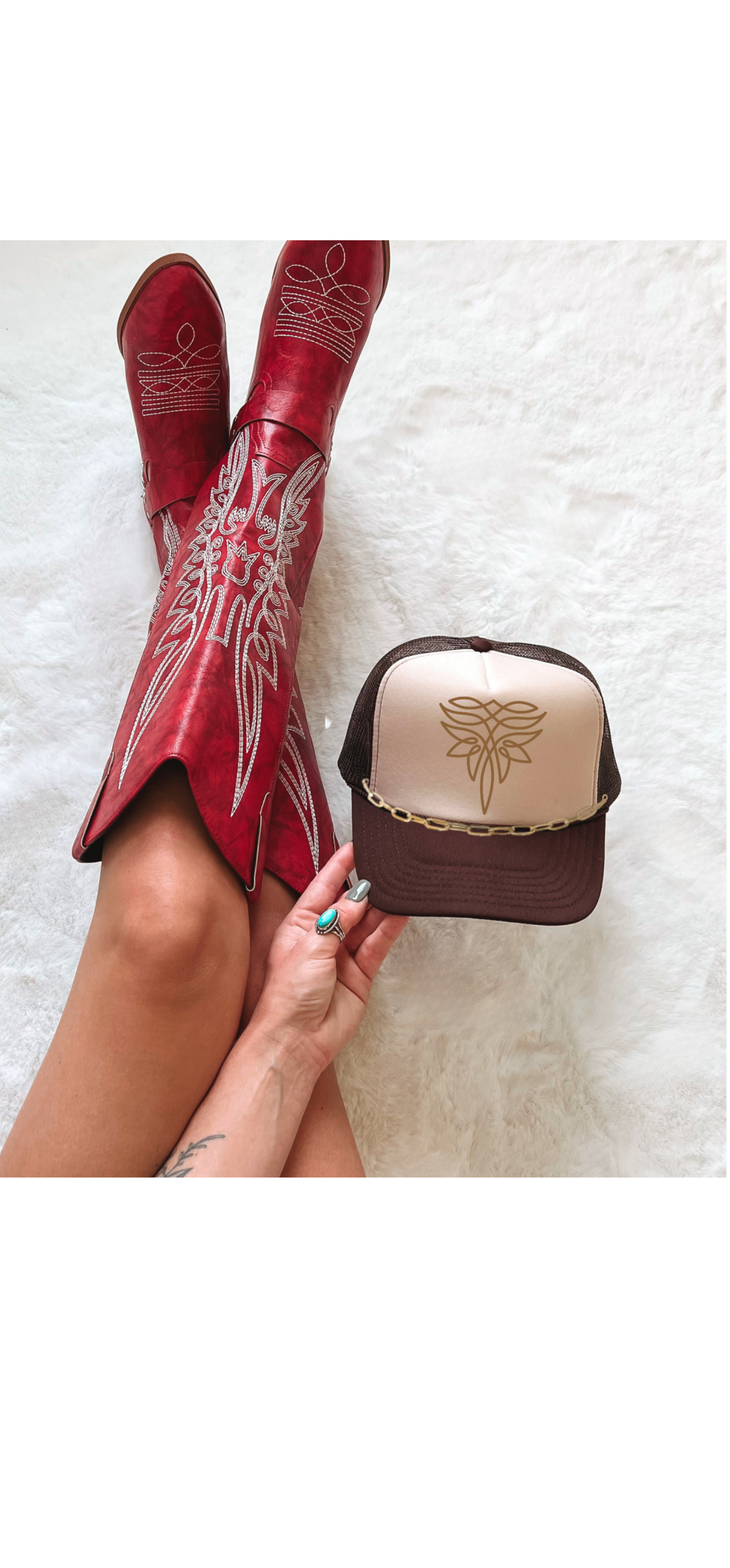 Boot Stitch Trucker Hat with Optional Hat Chain