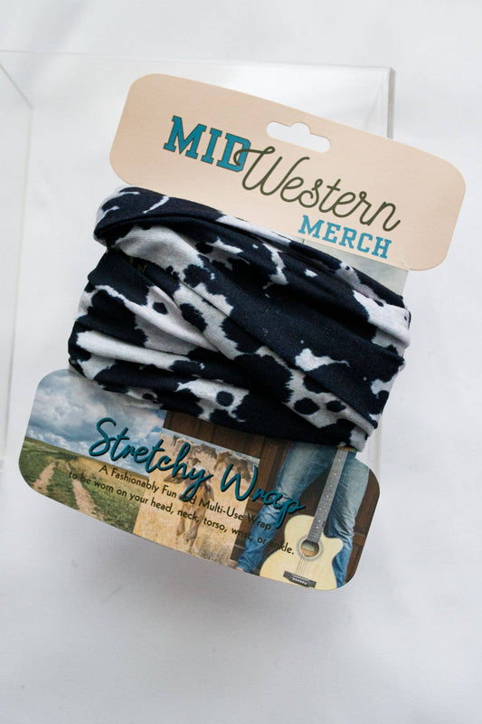 Black Cowprint Stretchy Head Wrap