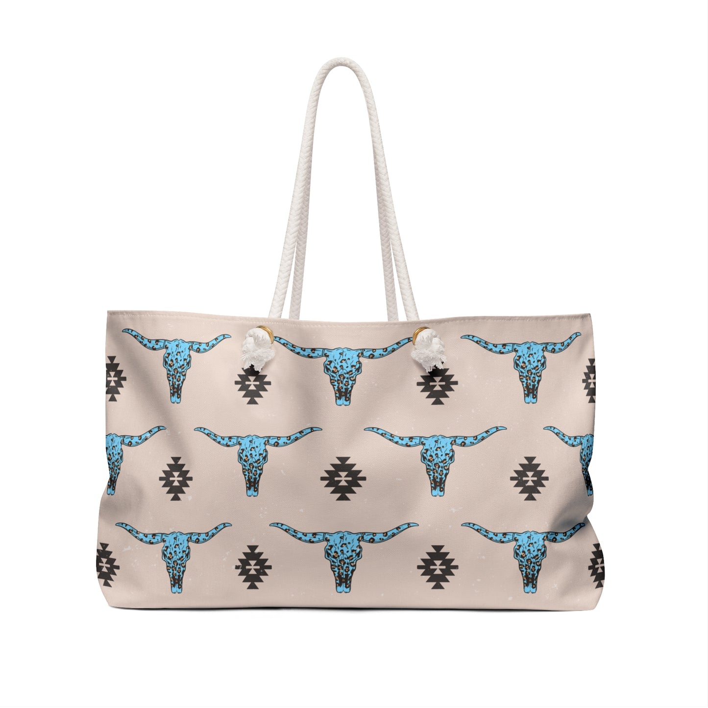 Western Turquoise Longhorn Cow Aztec Tote Weekender Bag, Extra Large, Punchy, Western Luggage, Travel Bag, Country