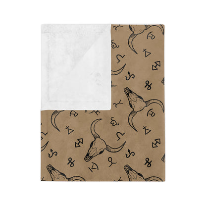 Western Brand Cow Skull, Velveteen Microfiber Blanket
