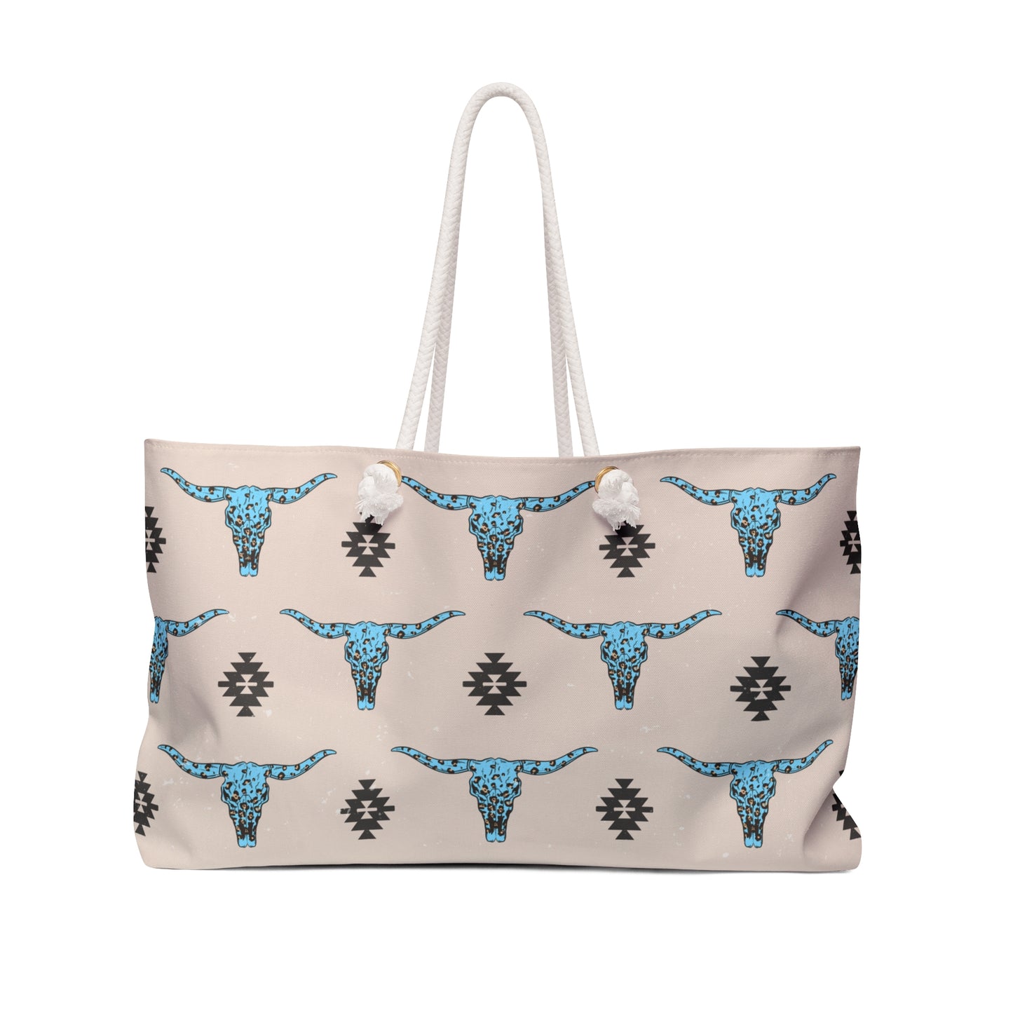 Western Turquoise Longhorn Cow Aztec Tote Weekender Bag, Extra Large, Punchy, Western Luggage, Travel Bag, Country