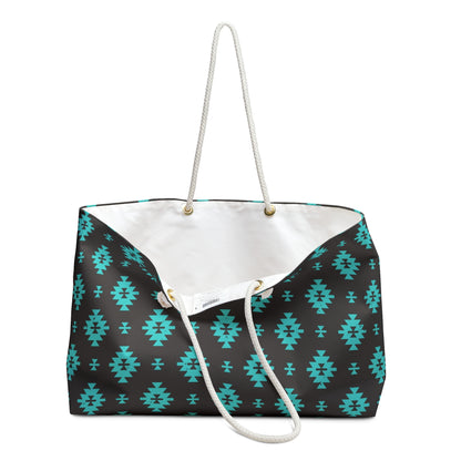 Western Turquoise Aztec Tote Weekender Bag, Extra Large, Punchy, Western Luggage, Travel Bag, Country