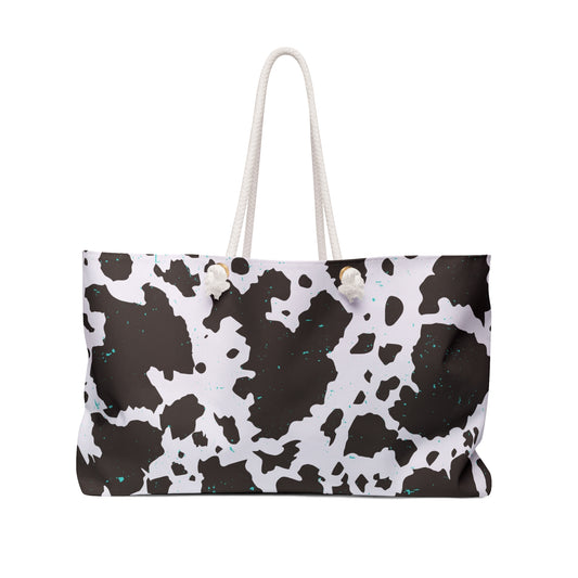 Western Cowprint with Turquoise Specs Tote Weekender Bag, Extra Large, Travel, Punchy, Luggage, Travel