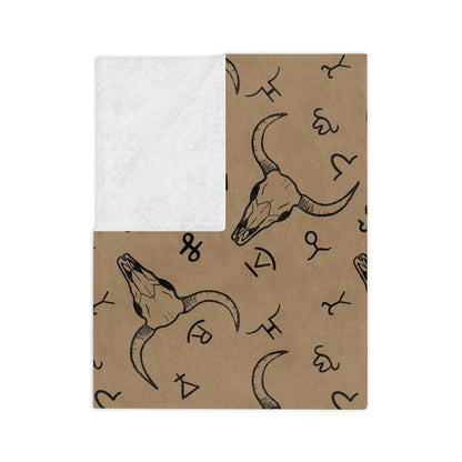 Western Brand Cow Skull, Velveteen Microfiber Blanket