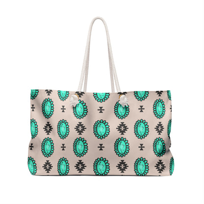 Western Turquoise Aztec Tote Weekender Bag, Extra Large, Punchy, Western Luggage, Travel Bag, Country