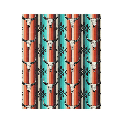 Aztec Cow Skull, Cattle, Western, Velveteen Microfiber Blanket