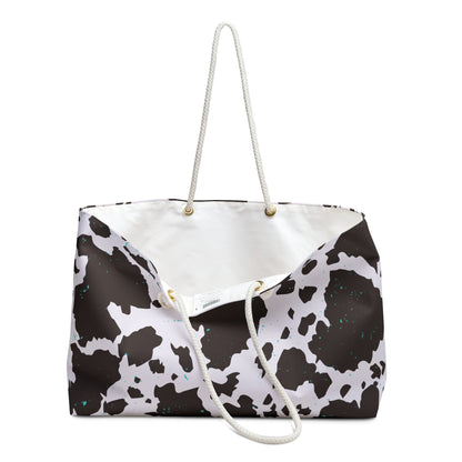 Western Cowprint with Turquoise Specs Tote Weekender Bag, Extra Large, Travel, Punchy, Luggage, Travel