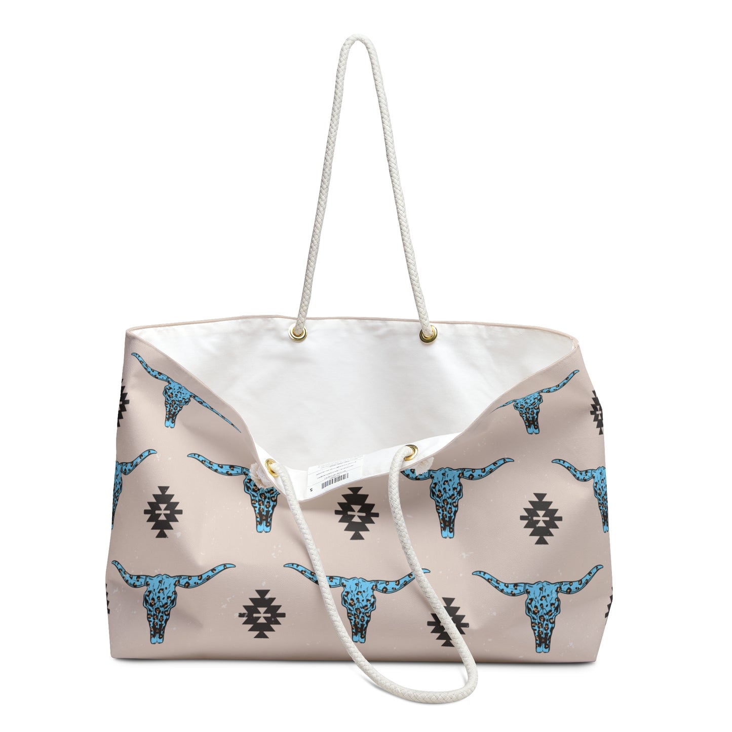 Western Turquoise Longhorn Cow Aztec Tote Weekender Bag, Extra Large, Punchy, Western Luggage, Travel Bag, Country