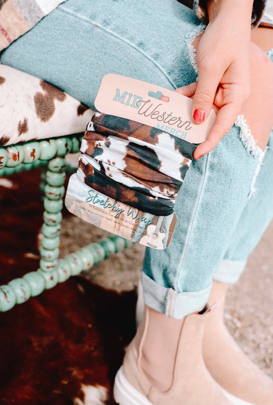 Brown Cowprint Stretchy Head Wrap