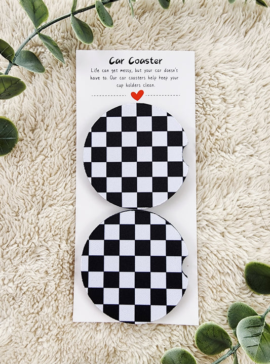 Black Checkered - Neoprene Car Coasters