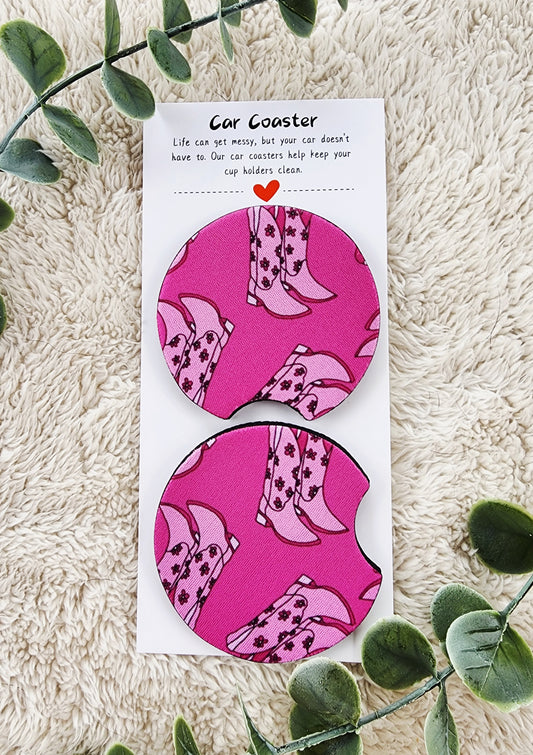 Pink Cowgirl Boots - Neoprene Car Coasters