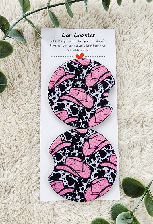 Pink Cowgirl Hat - Neoprene Car Coasters