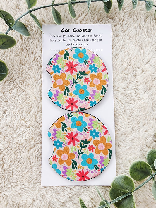 Retro Floral - Neoprene Car Coasters
