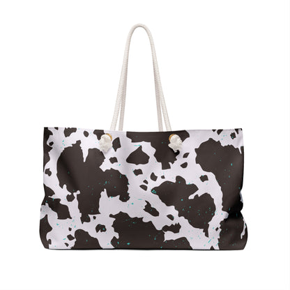 Western Cowprint with Turquoise Specs Tote Weekender Bag, Extra Large, Travel, Punchy, Luggage, Travel