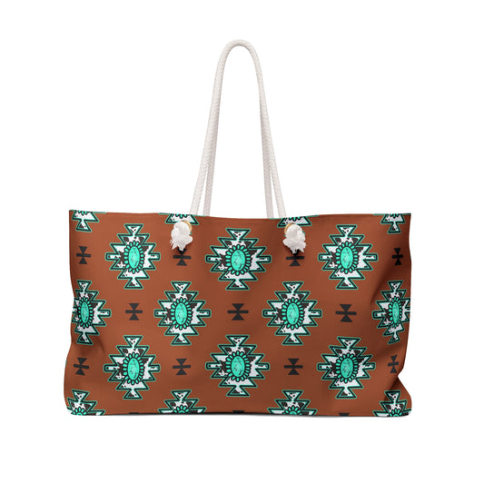 Western Turquoise Aztec Tote Weekender Bag, Extra Large, Travel, Punchy, Luggage, Travel