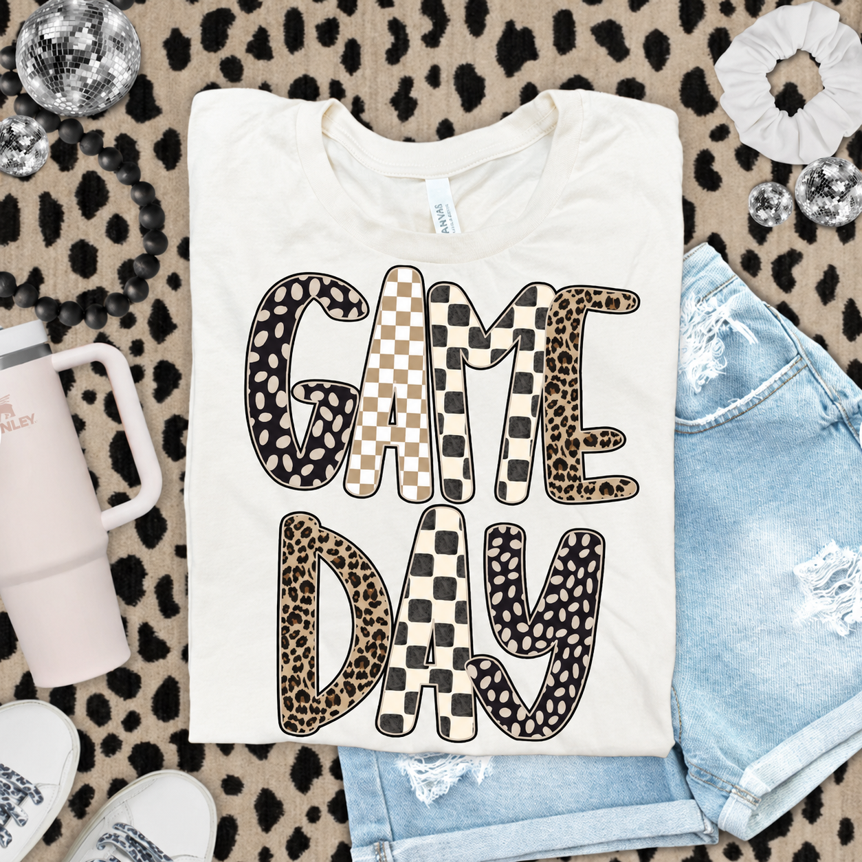Checkered Leopard Game Day - Comfort Colors Tee