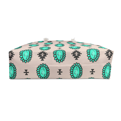 Western Turquoise Aztec Tote Weekender Bag, Extra Large, Punchy, Western Luggage, Travel Bag, Country