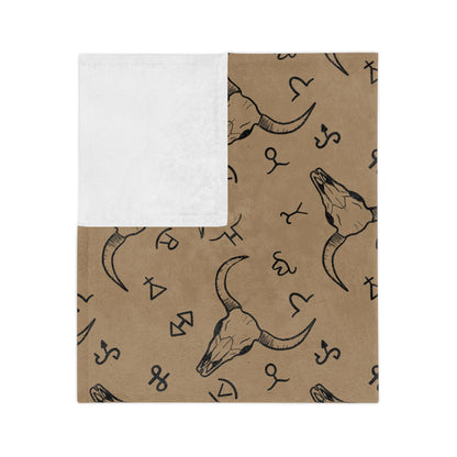 Western Brand Cow Skull, Velveteen Microfiber Blanket