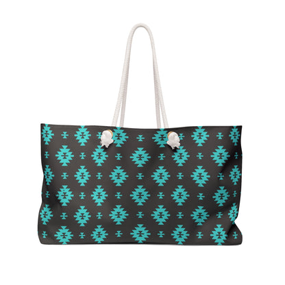 Western Turquoise Aztec Tote Weekender Bag, Extra Large, Punchy, Western Luggage, Travel Bag, Country