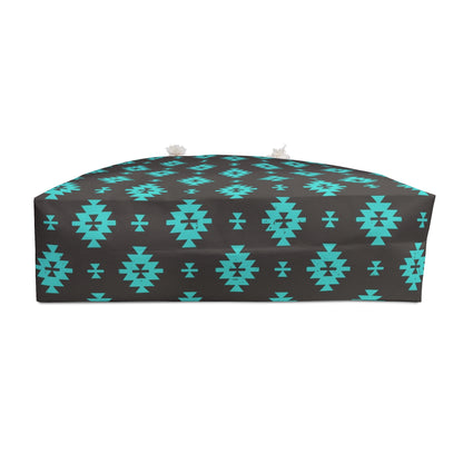 Western Turquoise Aztec Tote Weekender Bag, Extra Large, Punchy, Western Luggage, Travel Bag, Country