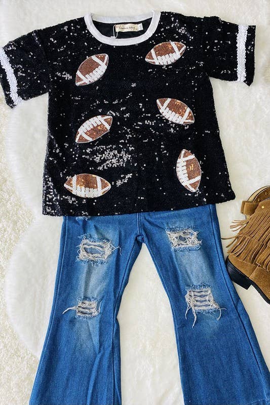 Sequin Football - Short Sleeve Youth Girls Top