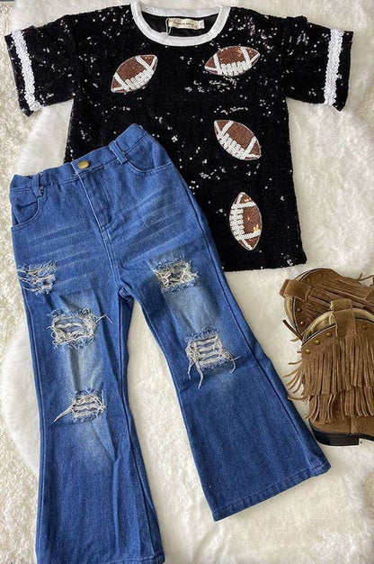 Sequin Football - Short Sleeve Youth Girls Top