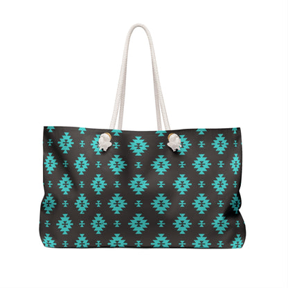 Western Turquoise Aztec Tote Weekender Bag, Extra Large, Punchy, Western Luggage, Travel Bag, Country