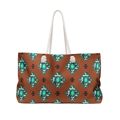 Western Turquoise Aztec Tote Weekender Bag, Extra Large, Travel, Punchy, Luggage, Travel
