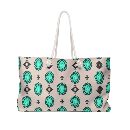 Western Turquoise Aztec Tote Weekender Bag, Extra Large, Punchy, Western Luggage, Travel Bag, Country