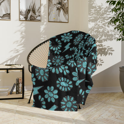 Western Turquoise Velveteen Microfiber Blanket