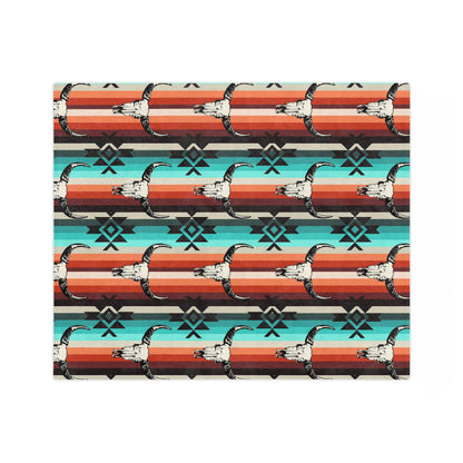 Aztec Cow Skull, Cattle, Western, Velveteen Microfiber Blanket