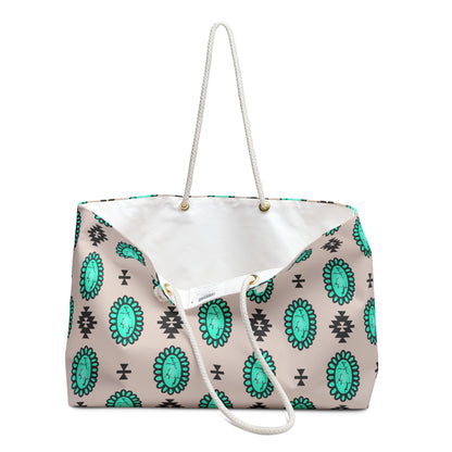 Western Turquoise Aztec Tote Weekender Bag, Extra Large, Punchy, Western Luggage, Travel Bag, Country