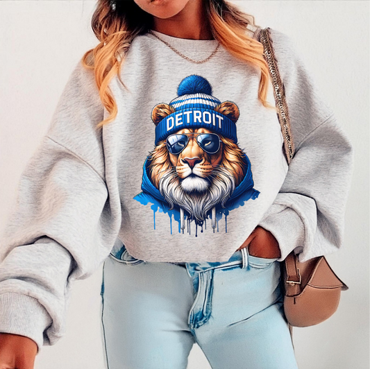Detroit Beanie Lion -  Crewneck, Hoodie, or T-Shirt
