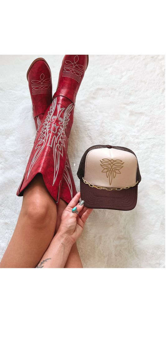 Boot Stitch Trucker Hat with Optional Hat Chain