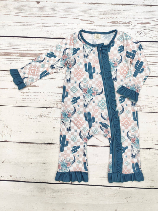 Western Baby Ruffle Zip Footless Pajamas