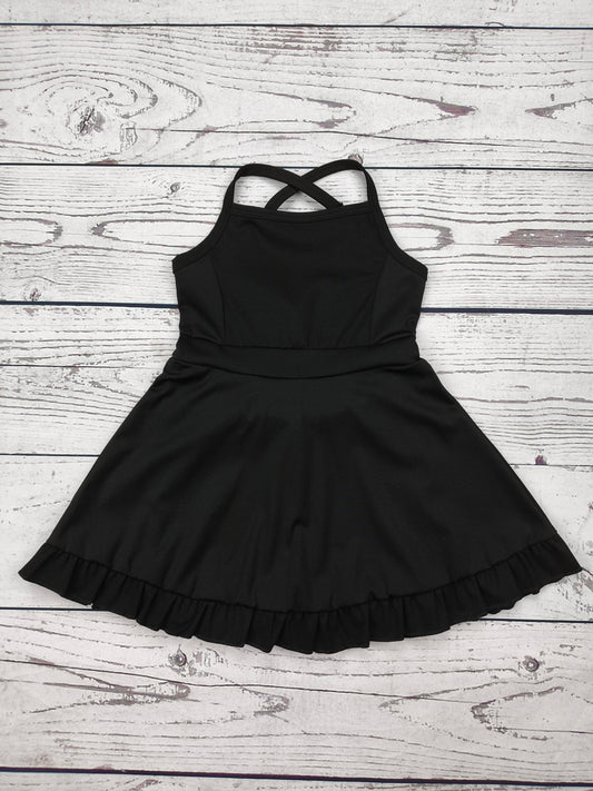 Kids Black Athletic Dress with Ruffle Bottom and Built-In Shorts