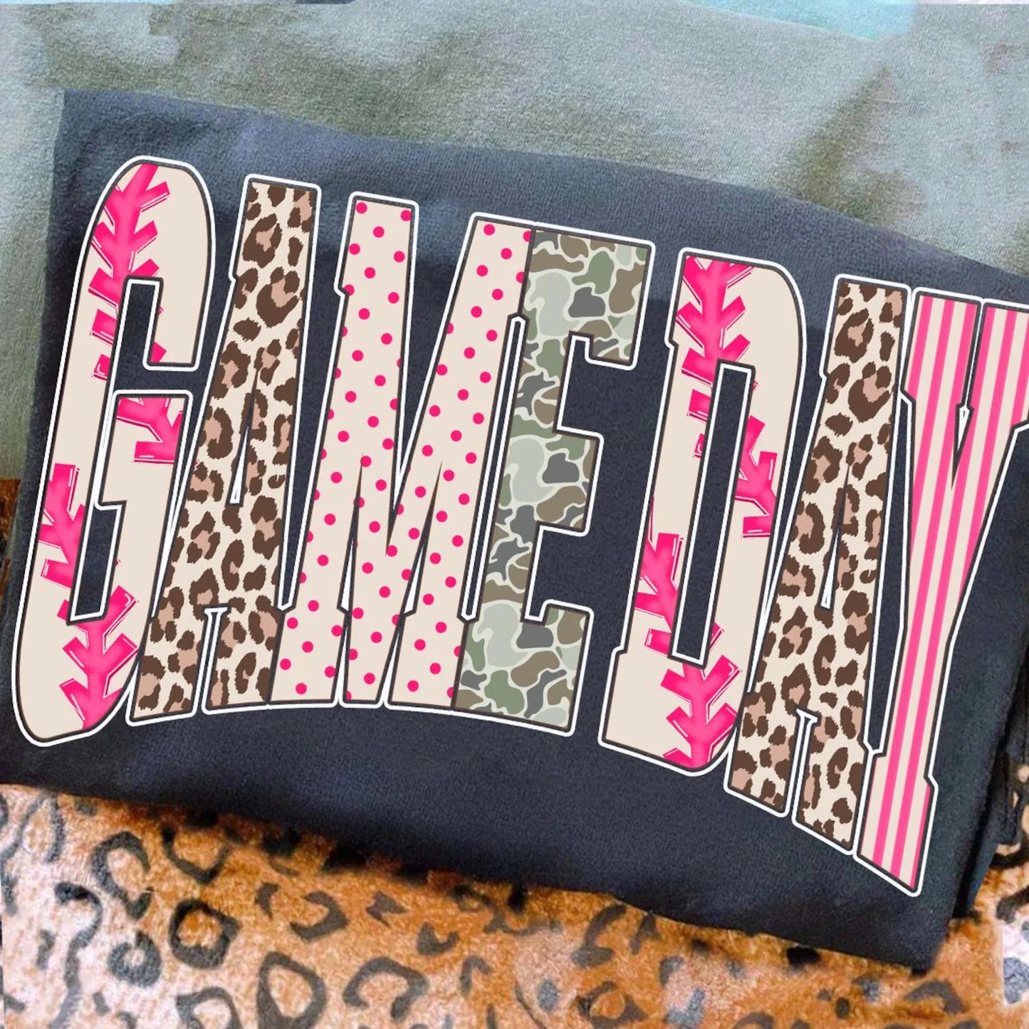 Pink Leopard Camo Game Day Baseball Stitch - Comfort Colors Tee