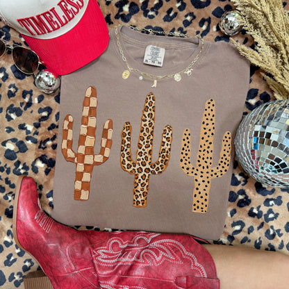 Checked Leopard Painted Cactus - Comfort Colors Tee