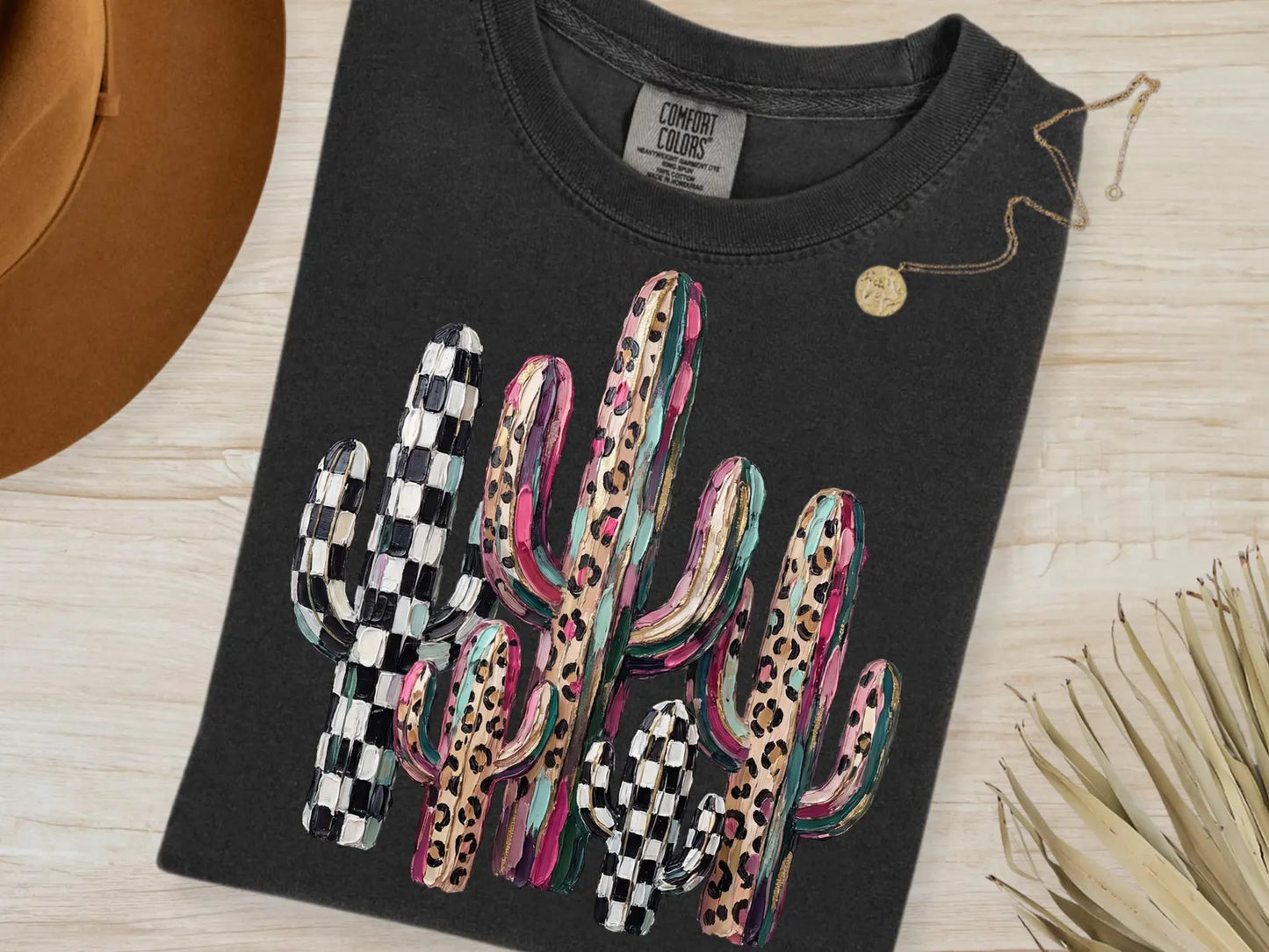 Checkered Leopard Painted Cactus - Comfort Colors Tee