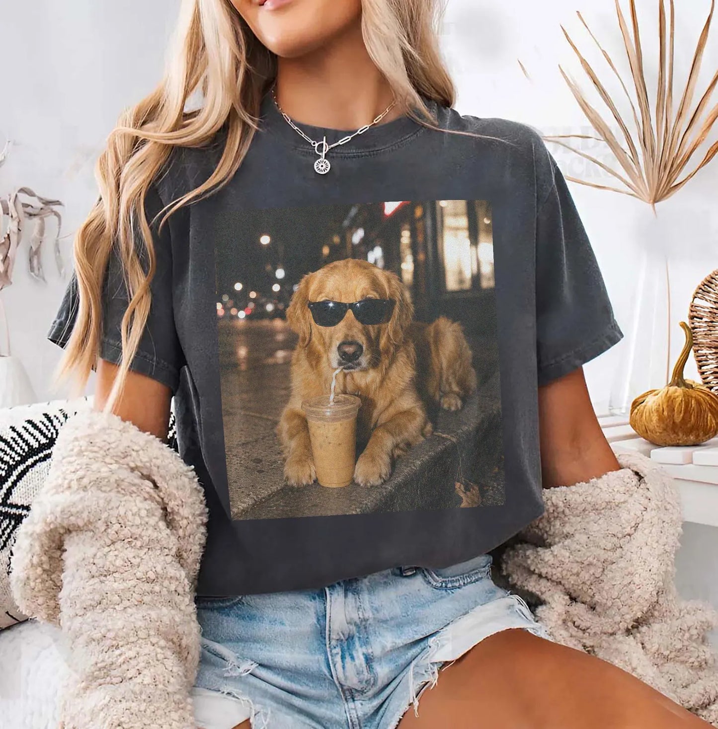Golden Retriever Dog Iced Coffee - Comfort Colors Tee