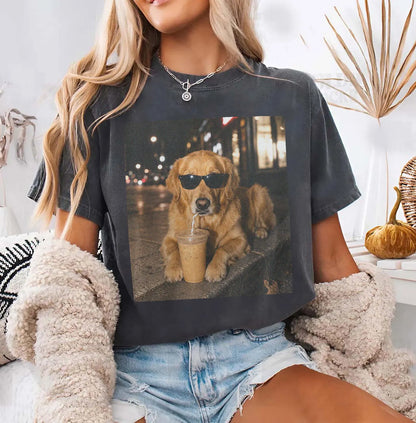 Golden Retriever Dog Iced Coffee - Comfort Colors Tee
