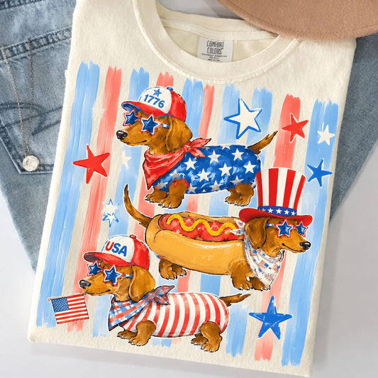 4th of July Weiner Dogs -  Comfort Colors Tee