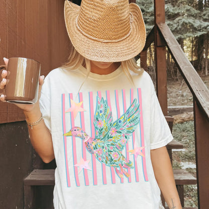 Stripped Floral Mallard - Comfort Colors Tee