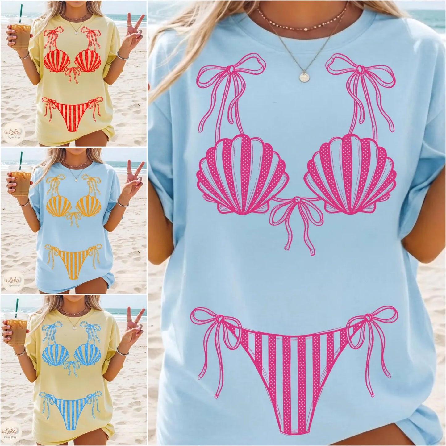 Seashell Stripped Bikini - MULTIPLE DESIGNS! - Comfort Colors Tee