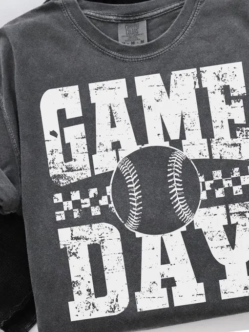 Game Day Distressed Checkered Baseball - Comfort Colors Tee