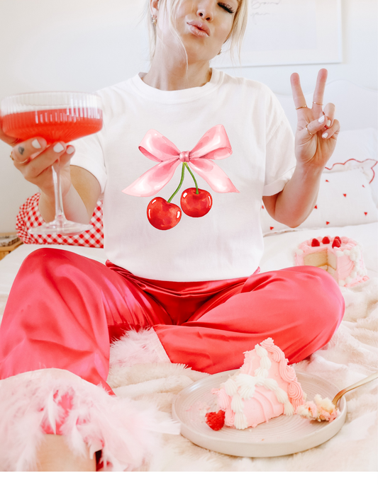 Coquette Cherry Bow -  Crewneck, Hoodie, or T-Shirt