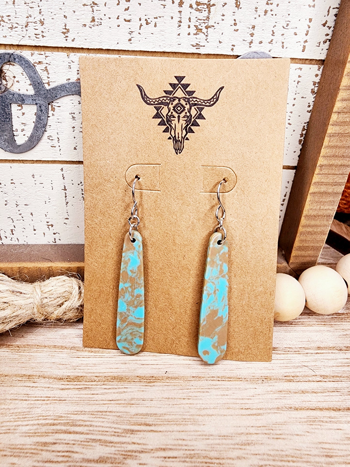 Geometric Western Turquoise Marble Earrings