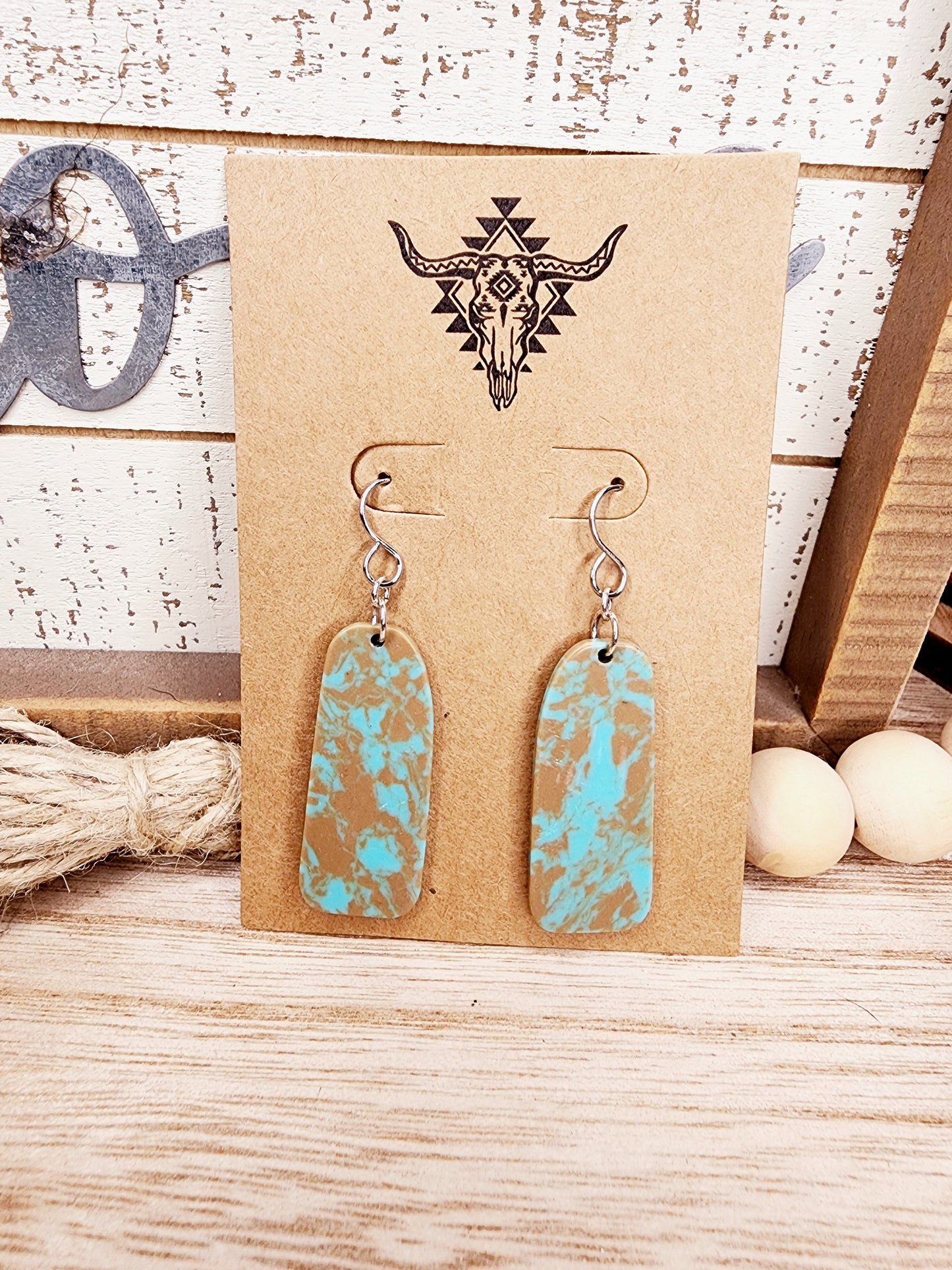 Geometric Western Turquoise Marble Earrings